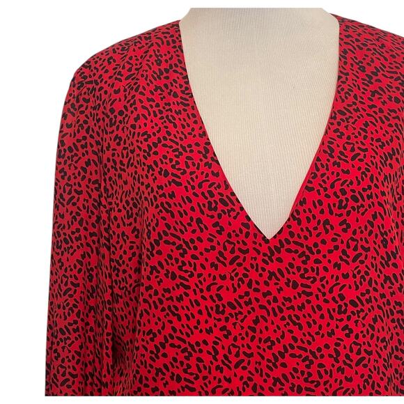 Alice + Olivia Polly Fit and Flare Dress Womens Large Red Black Leopard Print - Picture 3 of 7